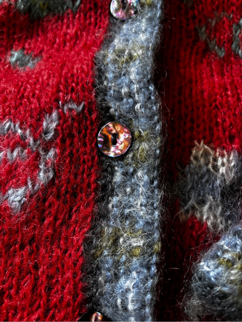 Icelandic Design Red Floral Cardigan Sweater with black lining size medium - Picture 4 of 9